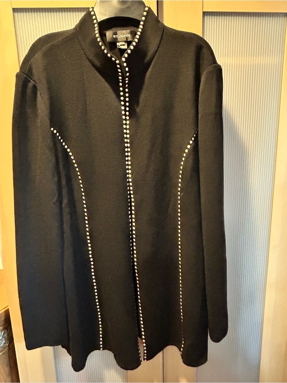 St. John Black Santana Knit Jacket with Stud Trim Sz 14